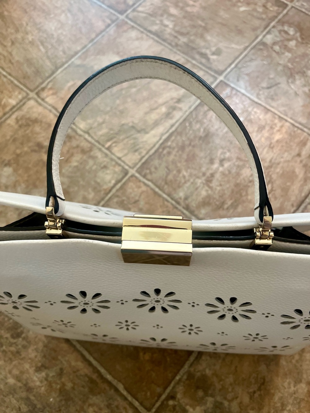 Kate Spade White Leather Faye Drive Etta Daisy Cutout Satchel Tote Bag EUC - Picture 11 of 16
